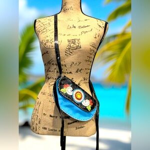 Leather Crossbody Bag with Floral Design